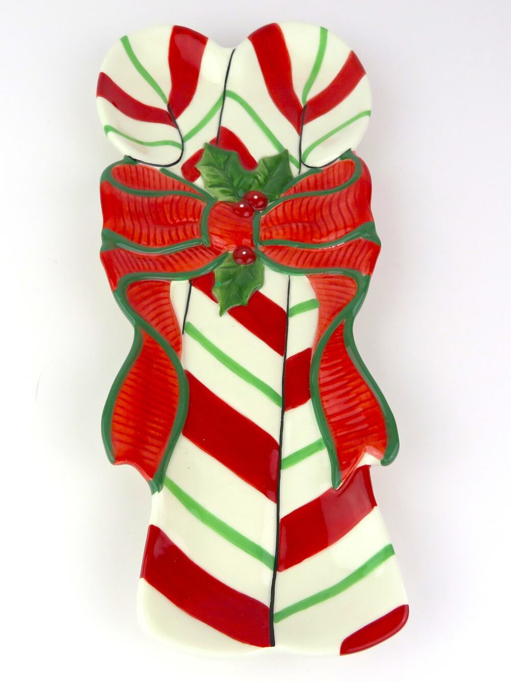 Fitz and Floyd Snack Therapy Candy Cane Bow Tray Platter Christmas 12”